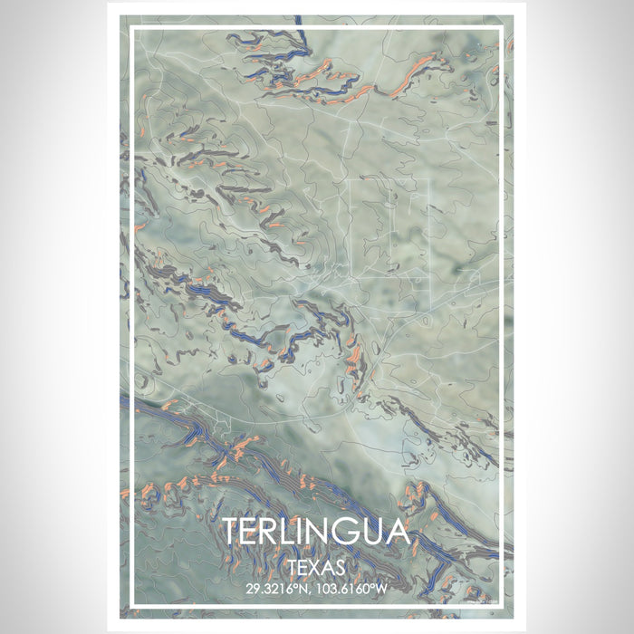 Terlingua Texas Map Print Portrait Orientation in Afternoon Style With Shaded Background
