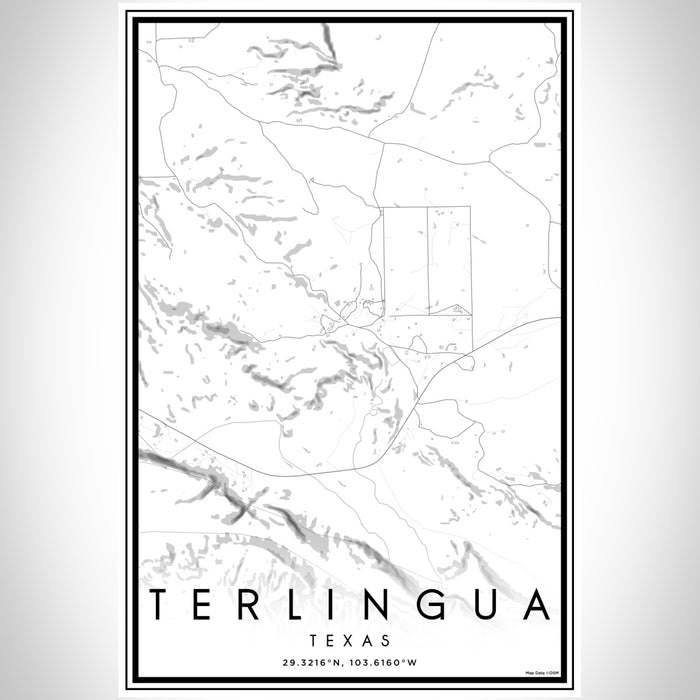 Terlingua Texas Map Print Portrait Orientation in Classic Style With Shaded Background