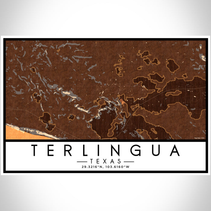 Terlingua Texas Map Print Landscape Orientation in Ember Style With Shaded Background