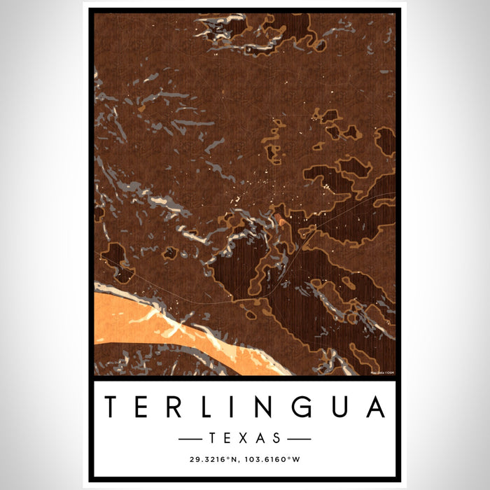 Terlingua Texas Map Print Portrait Orientation in Ember Style With Shaded Background
