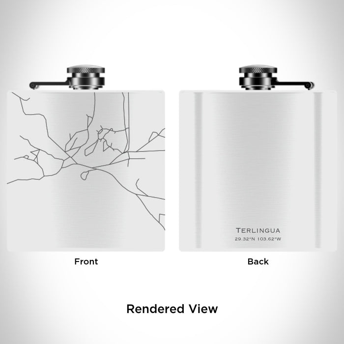 Rendered View of Terlingua Texas Map Engraving on 6oz Stainless Steel Flask in White