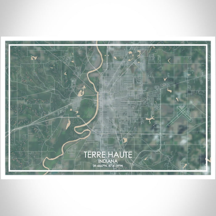 Terre Haute Indiana Map Print Landscape Orientation in Afternoon Style With Shaded Background