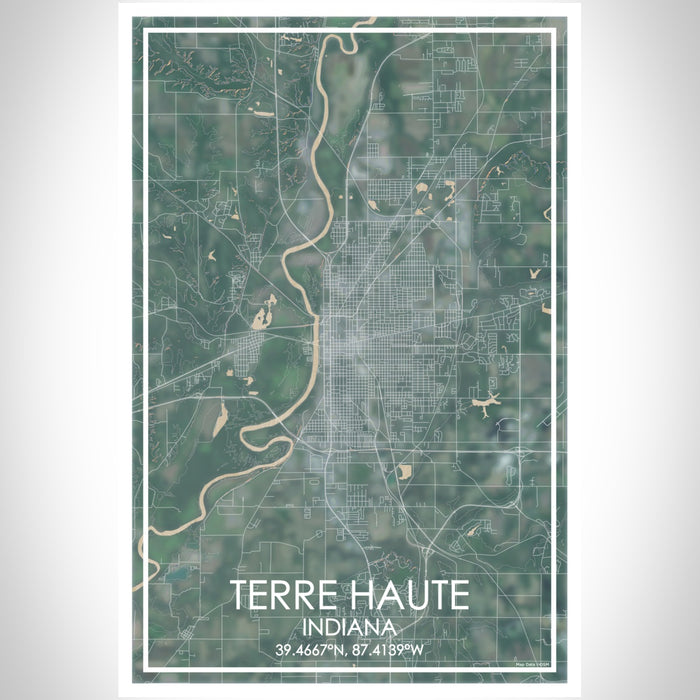 Terre Haute Indiana Map Print Portrait Orientation in Afternoon Style With Shaded Background