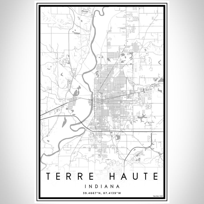 Terre Haute Indiana Map Print Portrait Orientation in Classic Style With Shaded Background