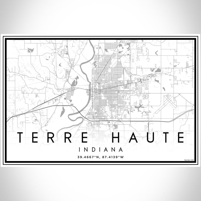 Terre Haute Indiana Map Print Landscape Orientation in Classic Style With Shaded Background