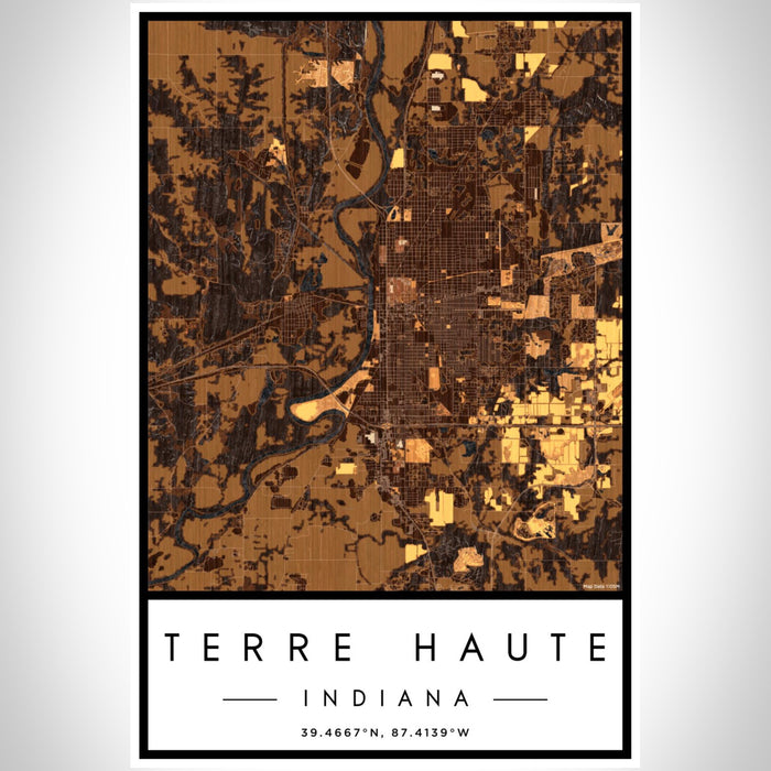 Terre Haute Indiana Map Print Portrait Orientation in Ember Style With Shaded Background