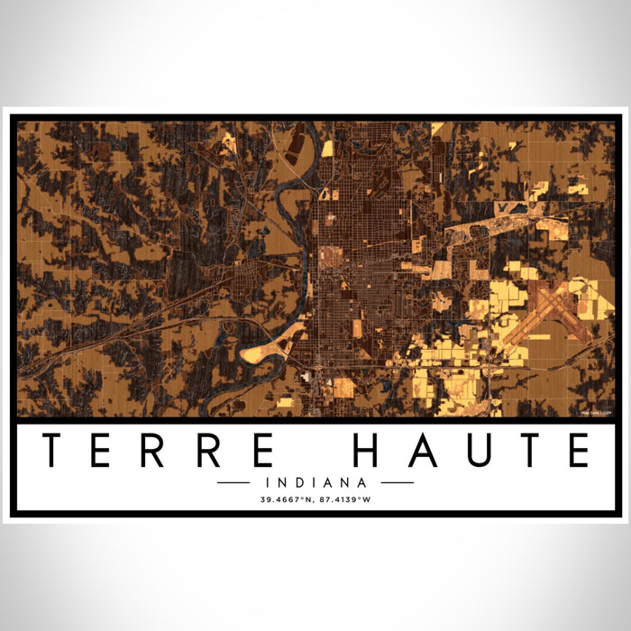 Terre Haute Indiana Map Print Landscape Orientation in Ember Style With Shaded Background