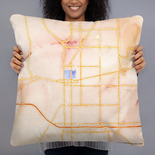 Person holding 22x22 Custom Terre Haute Indiana Map Throw Pillow in Watercolor