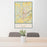 24x36 Terre Haute Indiana Map Print Portrait Orientation in Woodblock Style Behind 2 Chairs Table and Potted Plant
