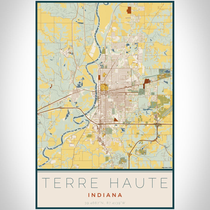 Terre Haute Indiana Map Print Portrait Orientation in Woodblock Style With Shaded Background