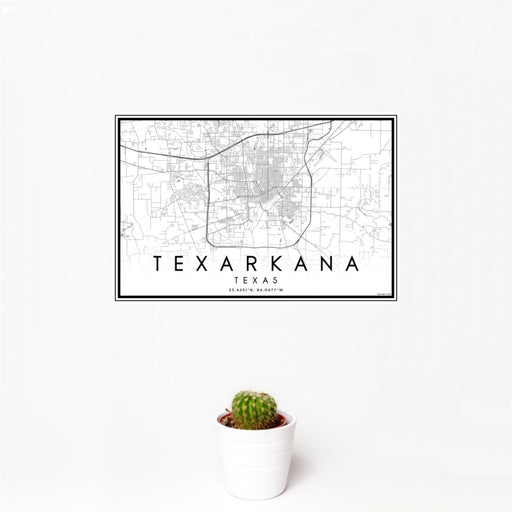 12x18 Texarkana Texas Map Print Landscape Orientation in Classic Style With Small Cactus Plant in White Planter