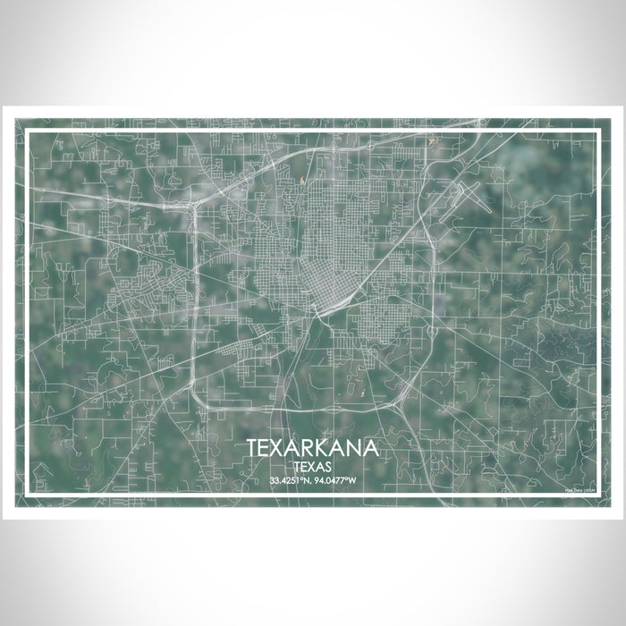 Texarkana Texas Map Print Landscape Orientation in Afternoon Style With Shaded Background