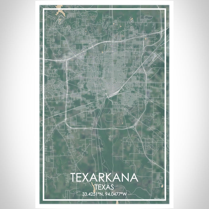Texarkana Texas Map Print Portrait Orientation in Afternoon Style With Shaded Background