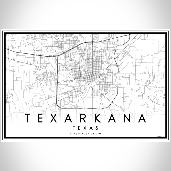 Texarkana Texas Map Print Landscape Orientation in Classic Style With Shaded Background