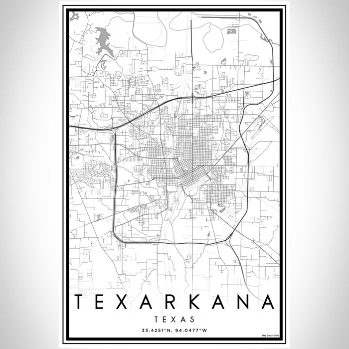 Texarkana Texas Map Print Portrait Orientation in Classic Style With Shaded Background