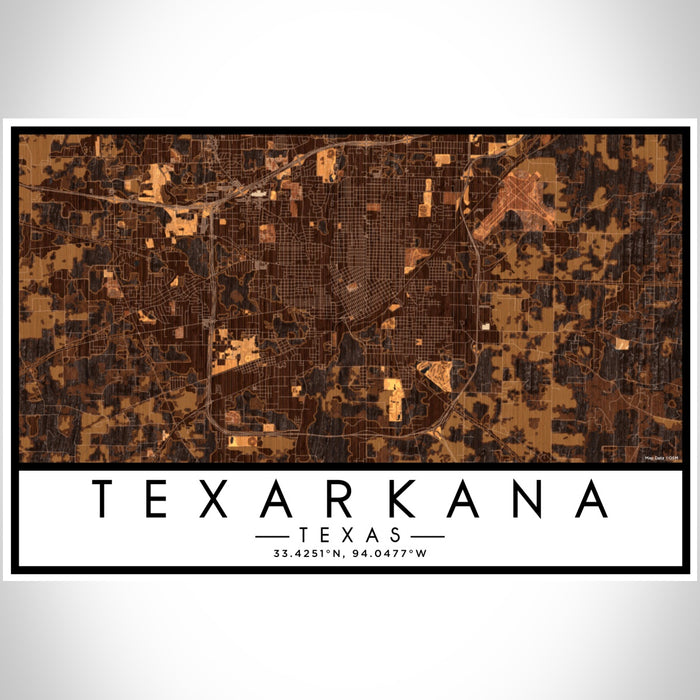 Texarkana Texas Map Print Landscape Orientation in Ember Style With Shaded Background