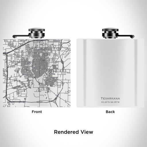 Rendered View of Texarkana Texas Map Engraving on 6oz Stainless Steel Flask in White