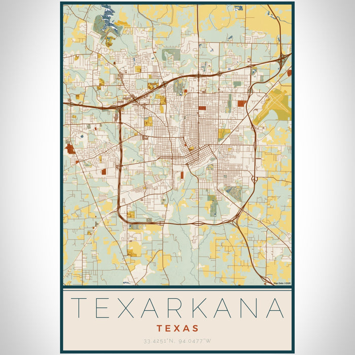 Texarkana Texas Map Print Portrait Orientation in Woodblock Style With Shaded Background