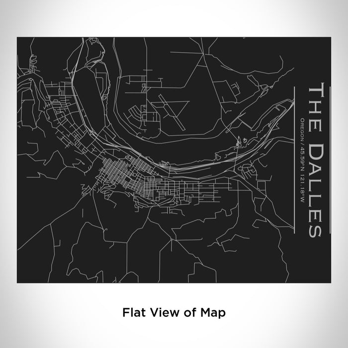 Rendered View of The Dalles Oregon Map Engraving on 20oz Stainless Steel Insulated Bottle with Bamboo Top in Black