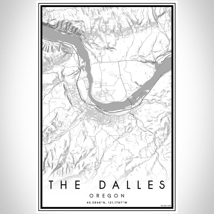 The Dalles Oregon Map Print Portrait Orientation in Classic Style With Shaded Background