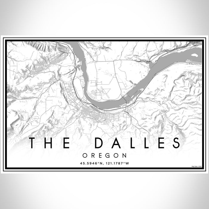 The Dalles Oregon Map Print Landscape Orientation in Classic Style With Shaded Background