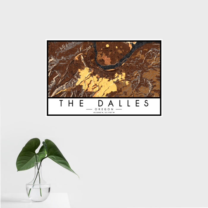 16x24 The Dalles Oregon Map Print Landscape Orientation in Ember Style With Tropical Plant Leaves in Water