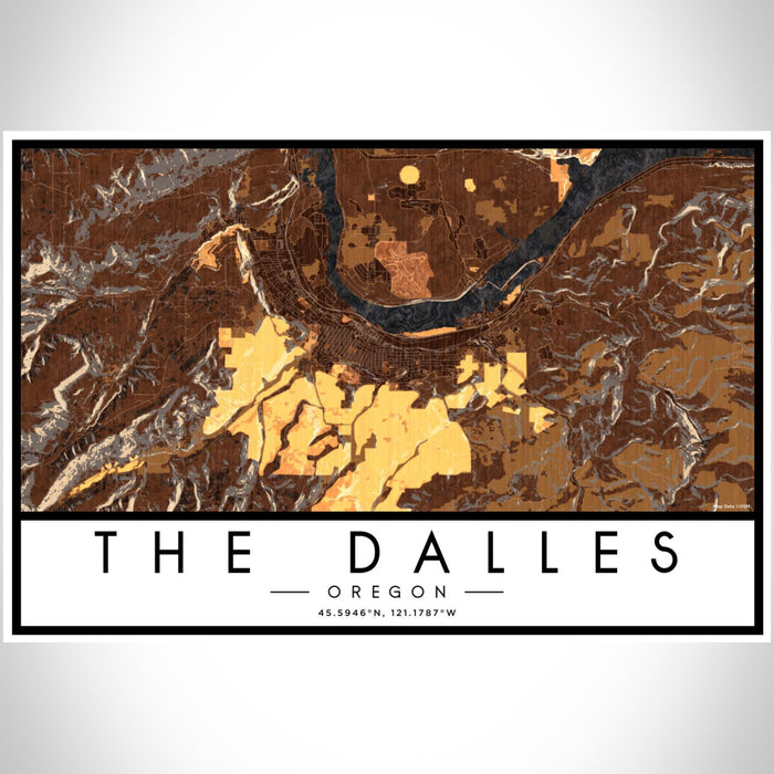 The Dalles Oregon Map Print Landscape Orientation in Ember Style With Shaded Background