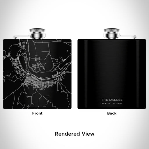 Rendered View of The Dalles Oregon Map Engraving on 6oz Stainless Steel Flask in Black