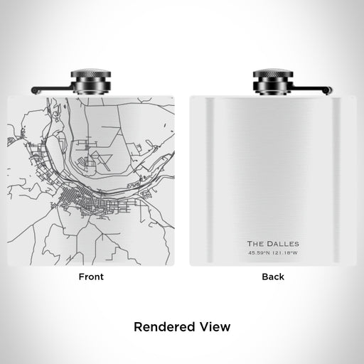Rendered View of The Dalles Oregon Map Engraving on 6oz Stainless Steel Flask in White