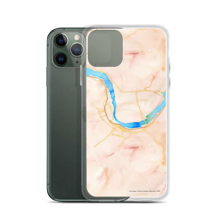 Custom The Dalles Oregon Map Phone Case in Watercolor on Table with Laptop and Plant