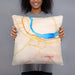 Person holding 18x18 Custom The Dalles Oregon Map Throw Pillow in Watercolor