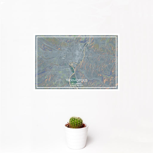 12x18 Thermopolis Wyoming Map Print Landscape Orientation in Afternoon Style With Small Cactus Plant in White Planter
