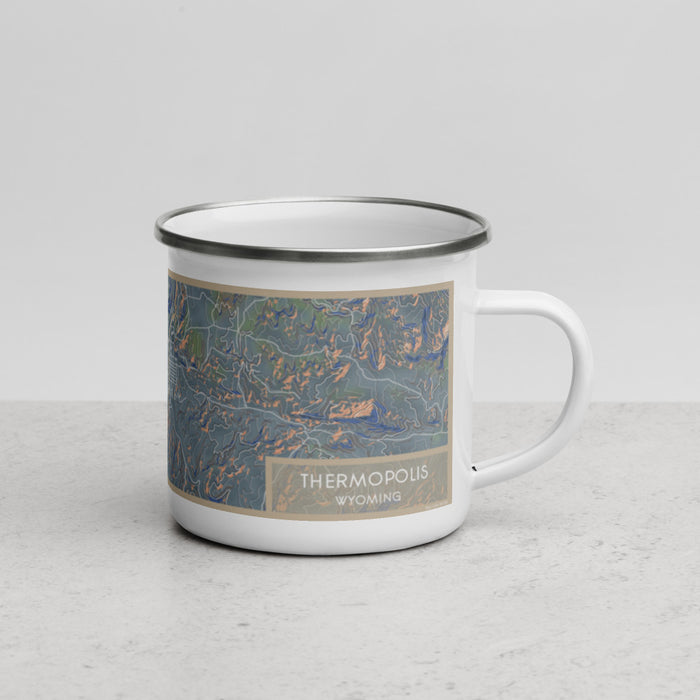 Right View Custom Thermopolis Wyoming Map Enamel Mug in Afternoon