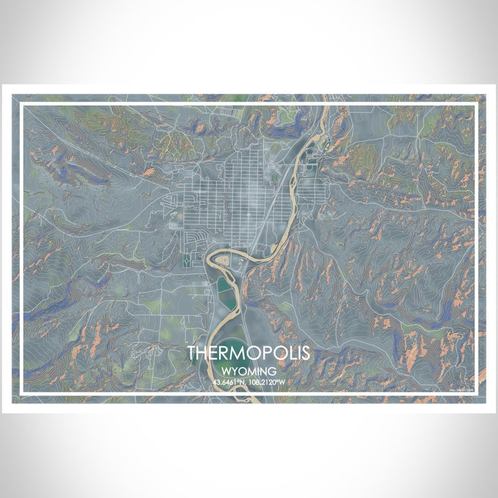 Thermopolis Wyoming Map Print Landscape Orientation in Afternoon Style With Shaded Background