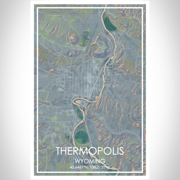 Thermopolis Wyoming Map Print Portrait Orientation in Afternoon Style With Shaded Background