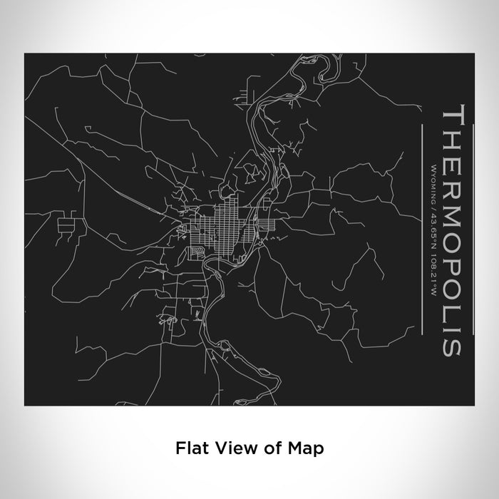 Rendered View of Thermopolis Wyoming Map Engraving on 20oz Stainless Steel Insulated Bottle with Bamboo Top in Black
