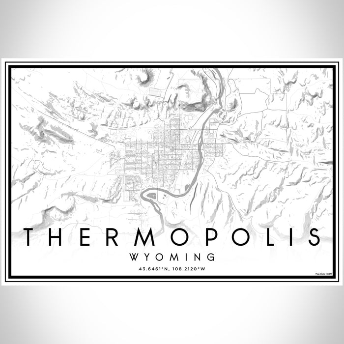 Thermopolis Wyoming Map Print Landscape Orientation in Classic Style With Shaded Background