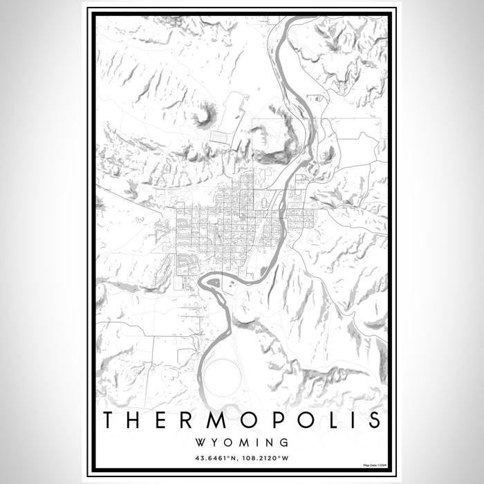 Thermopolis Wyoming Map Print Portrait Orientation in Classic Style With Shaded Background