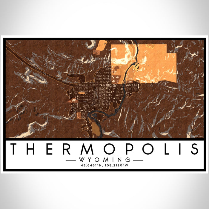 Thermopolis Wyoming Map Print Landscape Orientation in Ember Style With Shaded Background