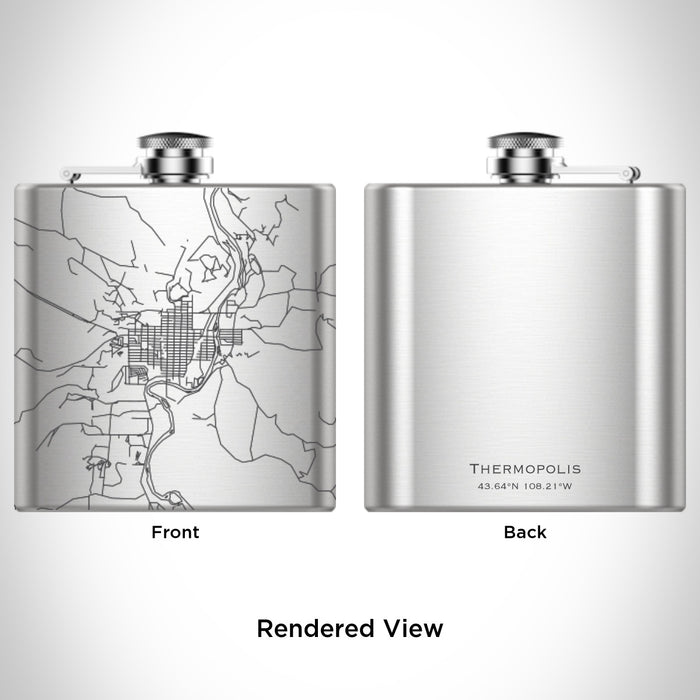 Rendered View of Thermopolis Wyoming Map Engraving on 6oz Stainless Steel Flask
