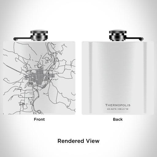 Rendered View of Thermopolis Wyoming Map Engraving on 6oz Stainless Steel Flask in White