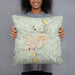 Person holding 18x18 Custom Thermopolis Wyoming Map Throw Pillow in Woodblock