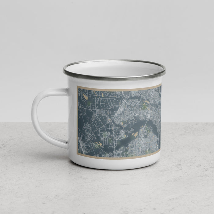 Left View Custom The Woodlands Texas Map Enamel Mug in Afternoon