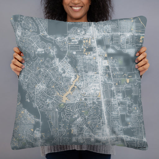 Person holding 22x22 Custom The Woodlands Texas Map Throw Pillow in Afternoon