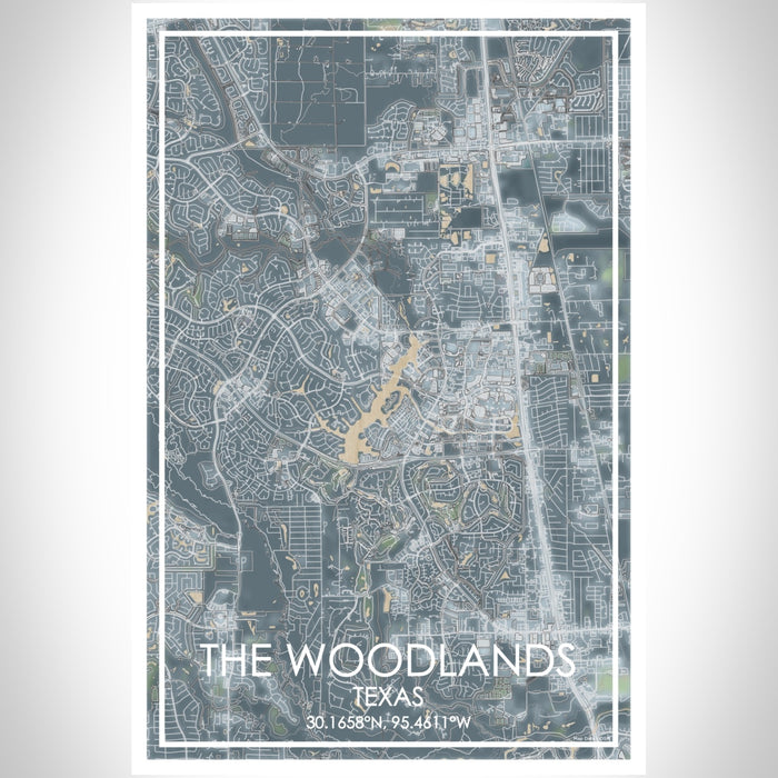 The Woodlands Texas Map Print Portrait Orientation in Afternoon Style With Shaded Background