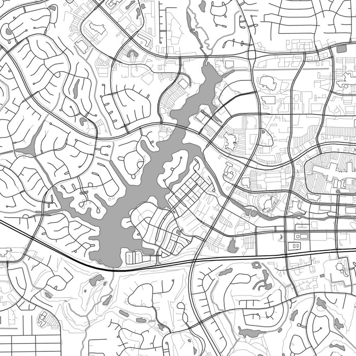 The Woodlands Texas Map Print in Classic Style Zoomed In Close Up Showing Details