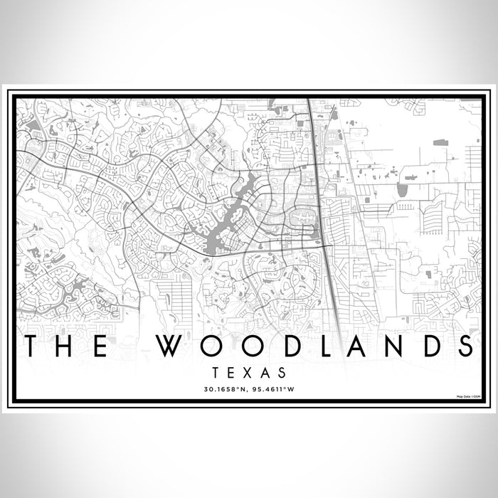 The Woodlands Texas Map Print Landscape Orientation in Classic Style With Shaded Background
