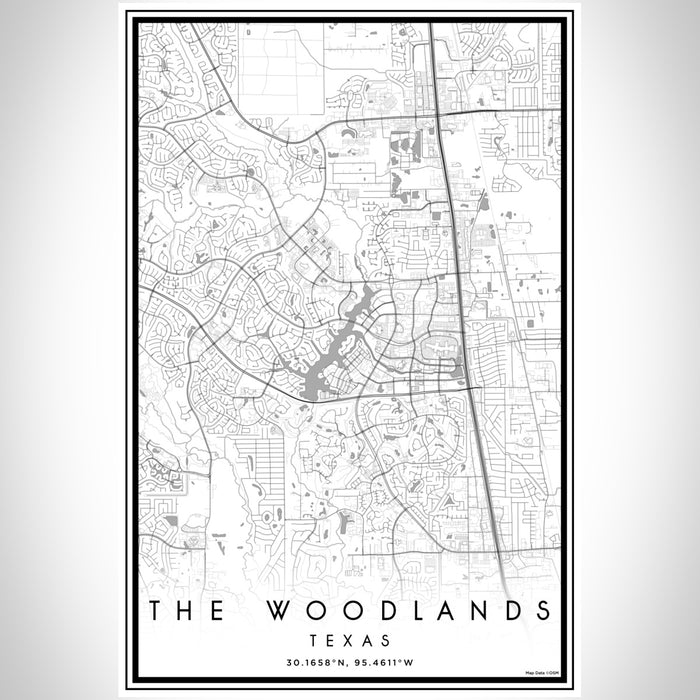 The Woodlands Texas Map Print Portrait Orientation in Classic Style With Shaded Background