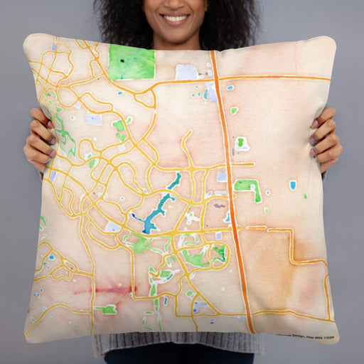 Person holding 22x22 Custom The Woodlands Texas Map Throw Pillow in Watercolor