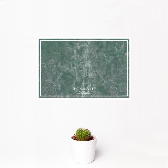 12x18 Thomasville Alabama Map Print Landscape Orientation in Afternoon Style With Small Cactus Plant in White Planter